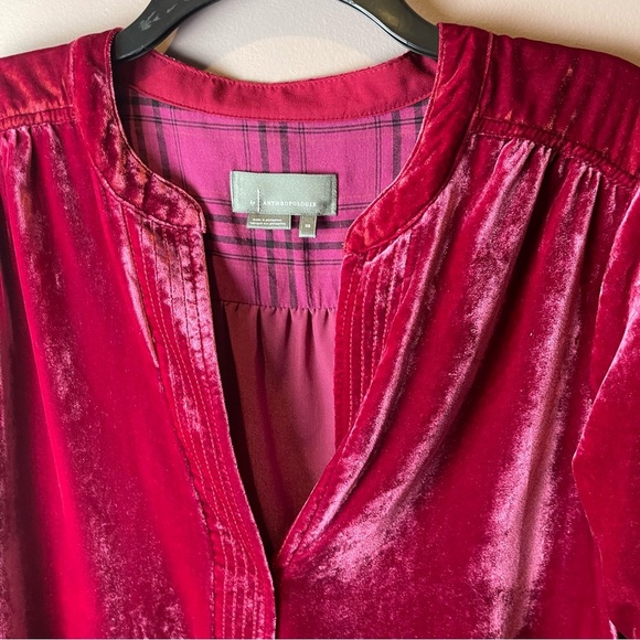 By Anthropologie Red Velvet Dress Long Sleeve XS - Picture 5 of 11